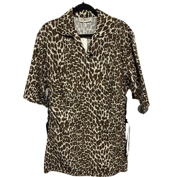 Tory Burch NWT Reva Leopard Shirt Dress Animal Print Pockets Mini Dress Size 6 - Picture 3 of 11